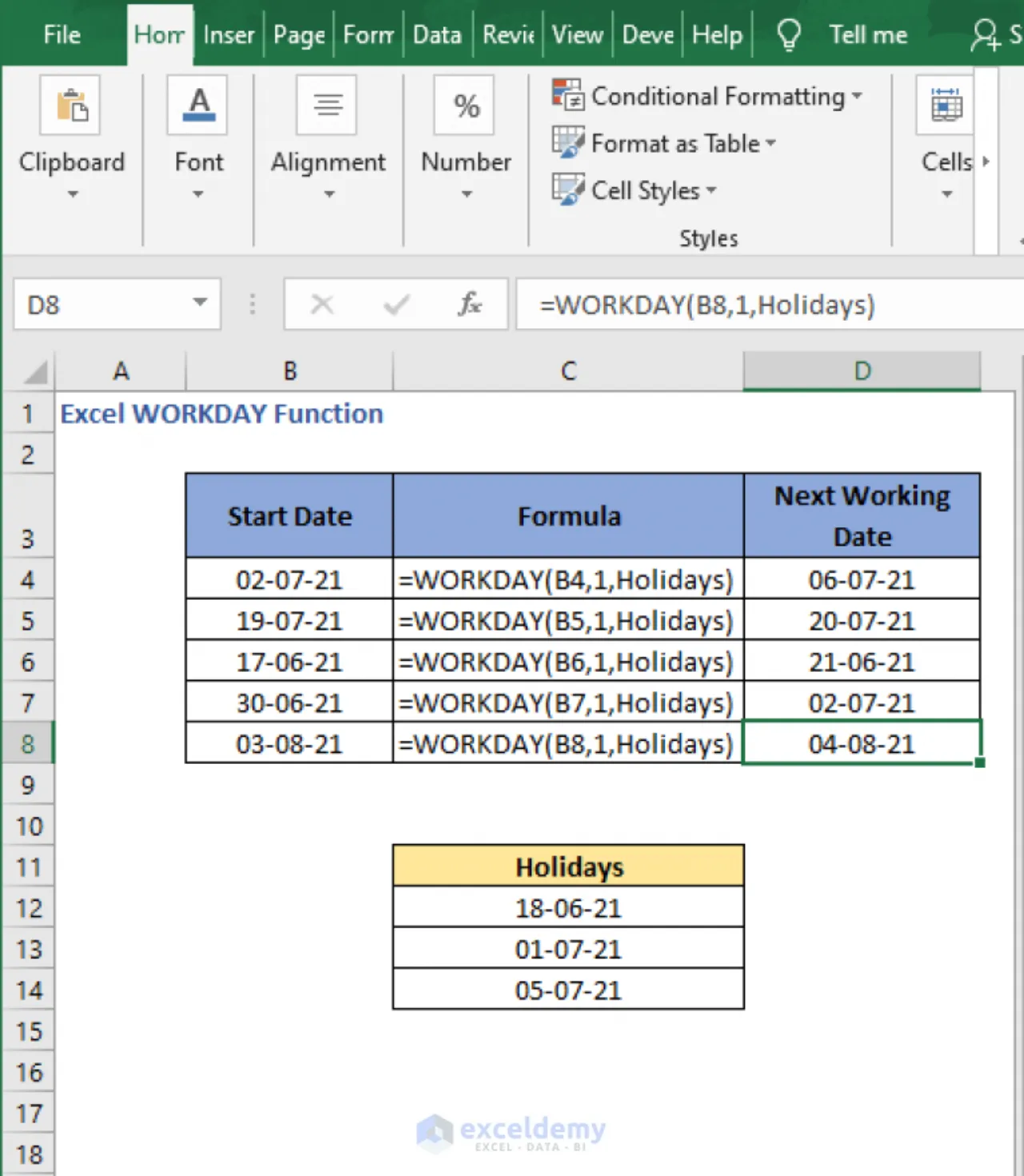 Fungsi dan Contoh Rumus WORKDAY Pada Excel - InfoFungsi